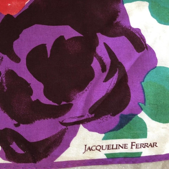 vintage Jacqueline Ferrar rose flower print square scarf silk 30" x 30" Japan - Picture 2 of 9